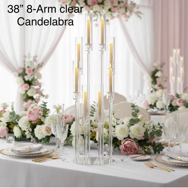 38'' 8-Arm Clear Candelabra